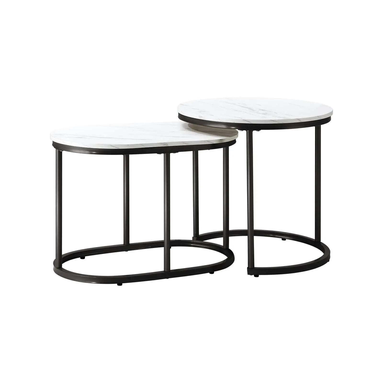 Oikiture Set of 2 Coffee Table Round Oval Marble Nesting Side End Table Black