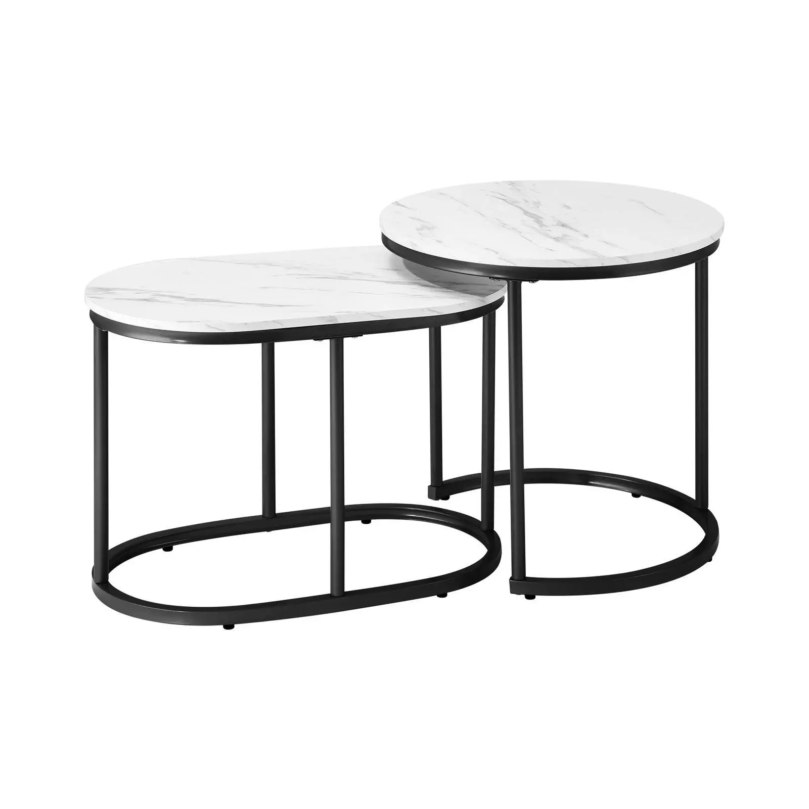 Oikiture Set of 2 Coffee Table Round Oval Marble Nesting Side End Table Black