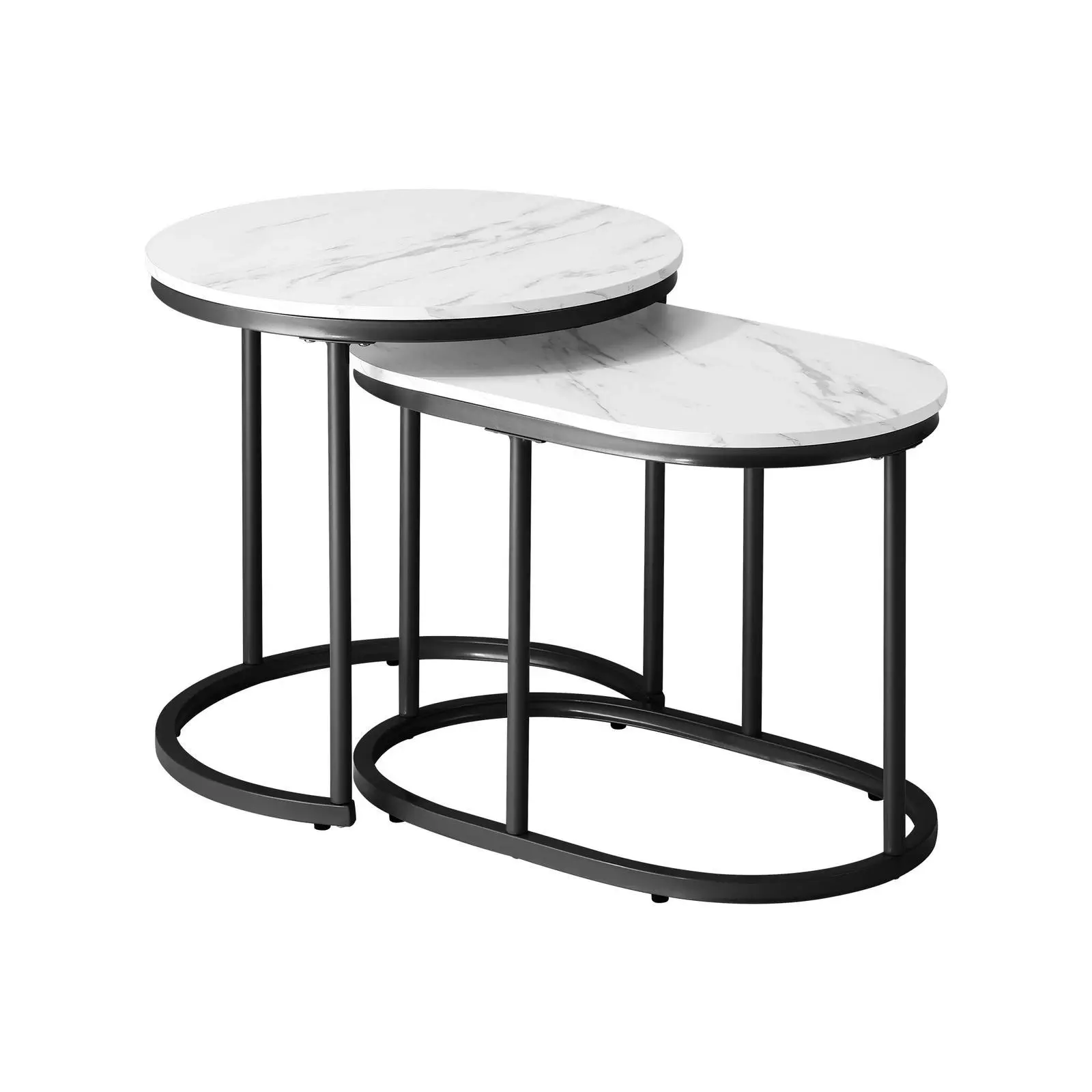 Oikiture Set of 2 Coffee Table Round Oval Marble Nesting Side End Table Black