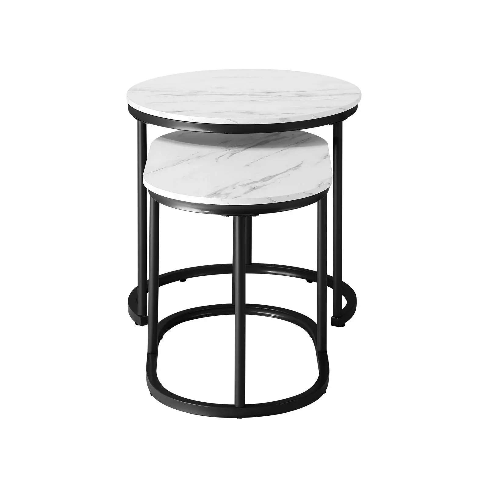 Oikiture Set of 2 Coffee Table Round Oval Marble Nesting Side End Table Black