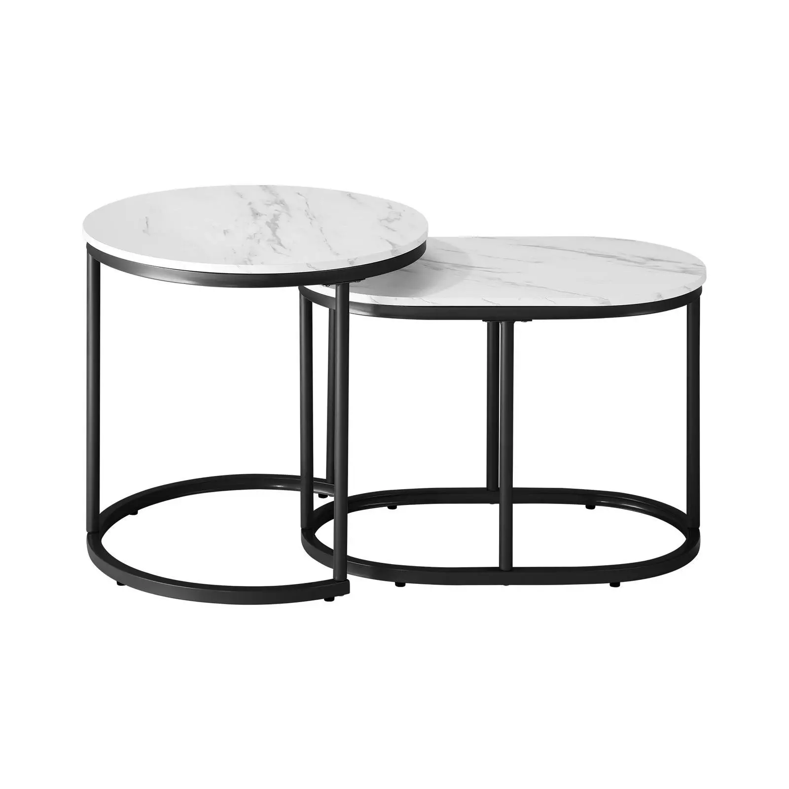 Oikiture Set of 2 Coffee Table Round Oval Marble Nesting Side End Table Black