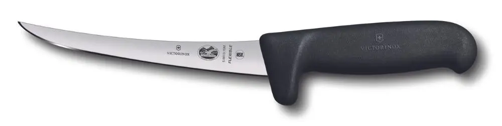 Victorinox Boning Knife, 15cm Curved, Safety Grip,Flex Narrow Blade, Fibrox- Black