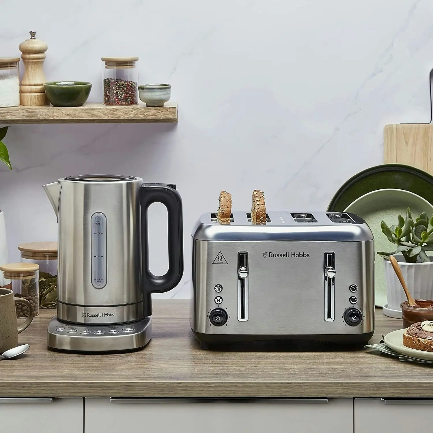 Russell Hobbs Addison Toaster & Kettle Set - Brushed Stainless Steel