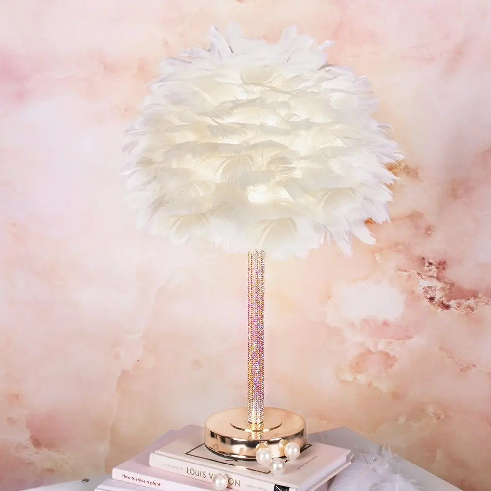 Freya & Sol White Feather Table Lamp With Crystal Stand