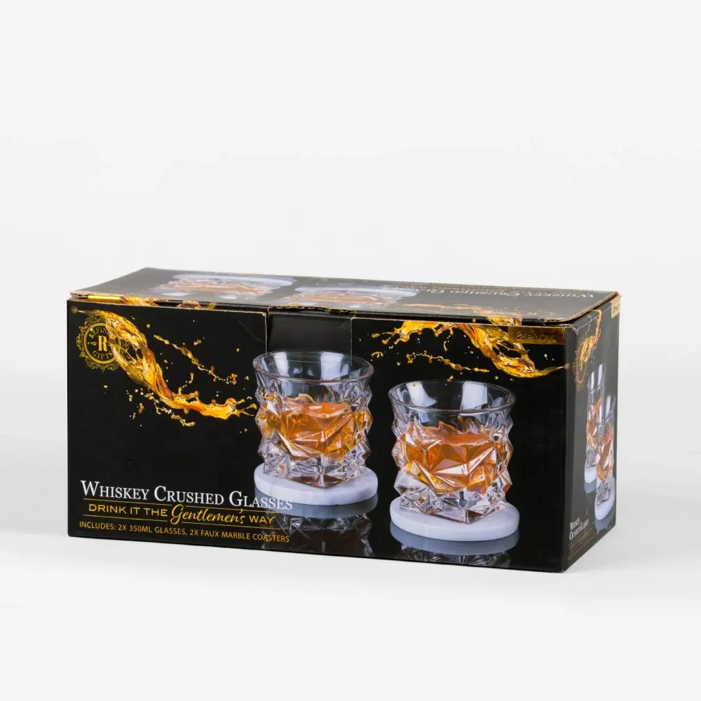 Refined Gifts Whiskey Crushed Glasses And Coaster Set