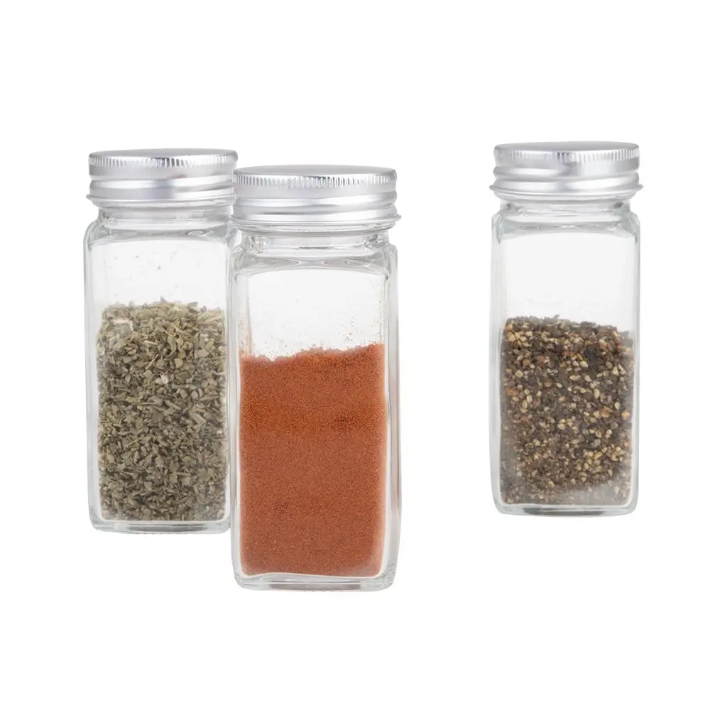 Appetito GLASS SQUARE SPICE JAR WITH METAL LID - Set of 6