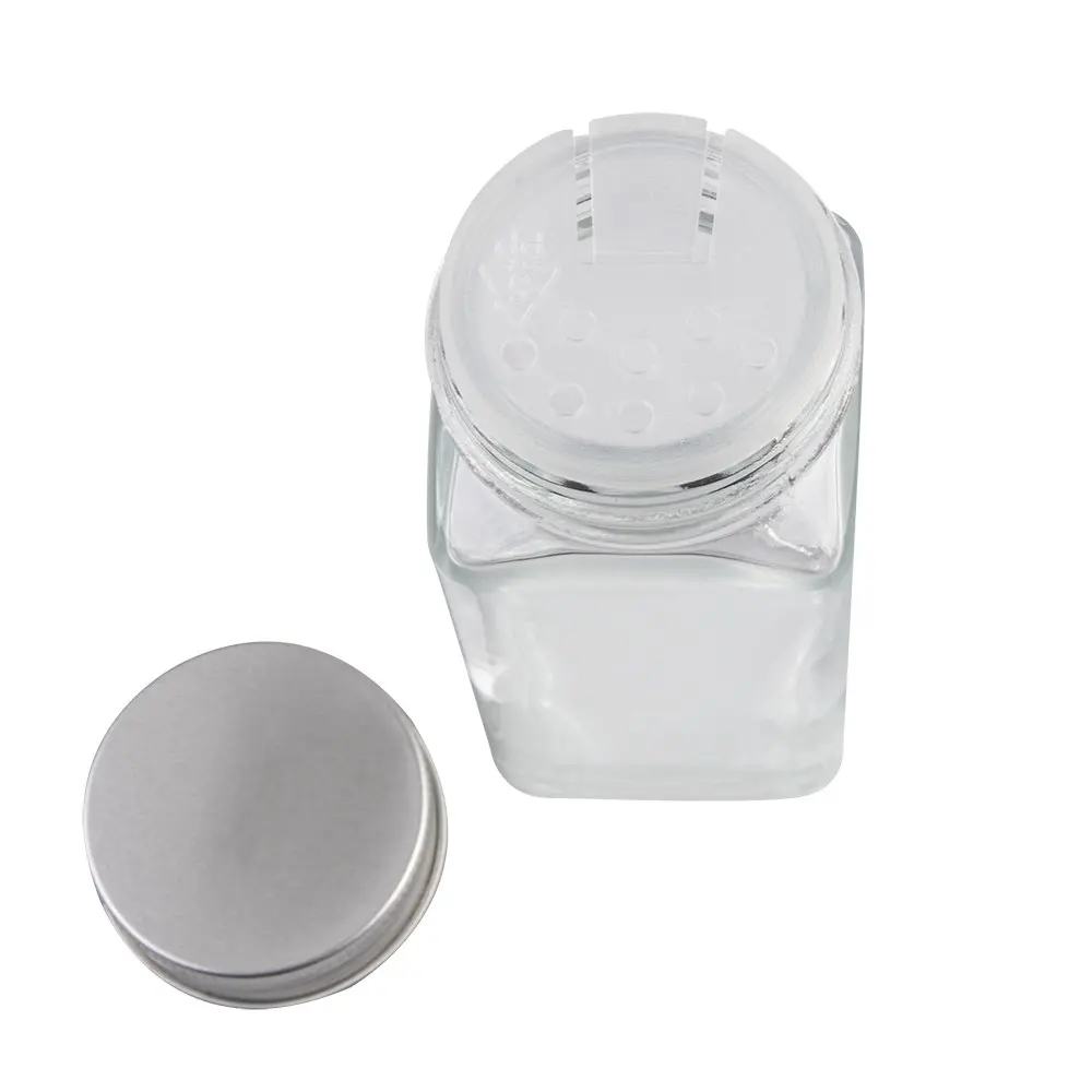 Appetito GLASS SQUARE SPICE JAR WITH METAL LID - Set of 6