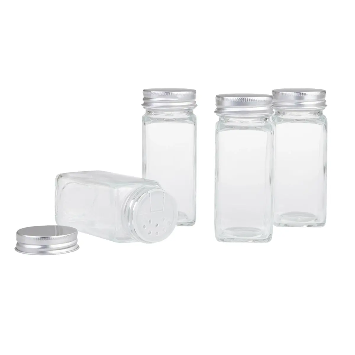 Appetito GLASS SQUARE SPICE JAR WITH METAL LID - Set of 6