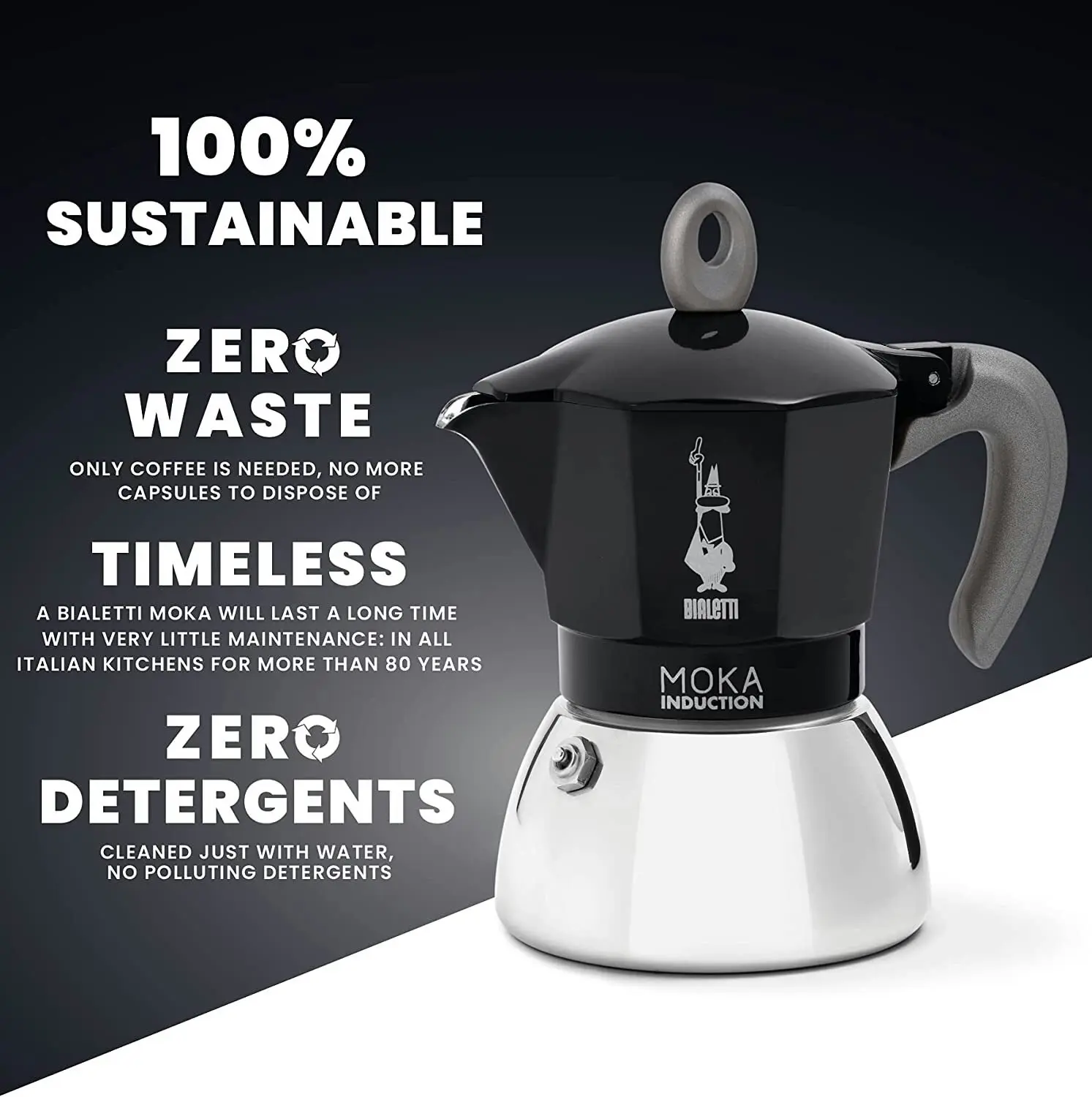 Bialetti Moka 4 Cup Induction Espresso Maker   Black