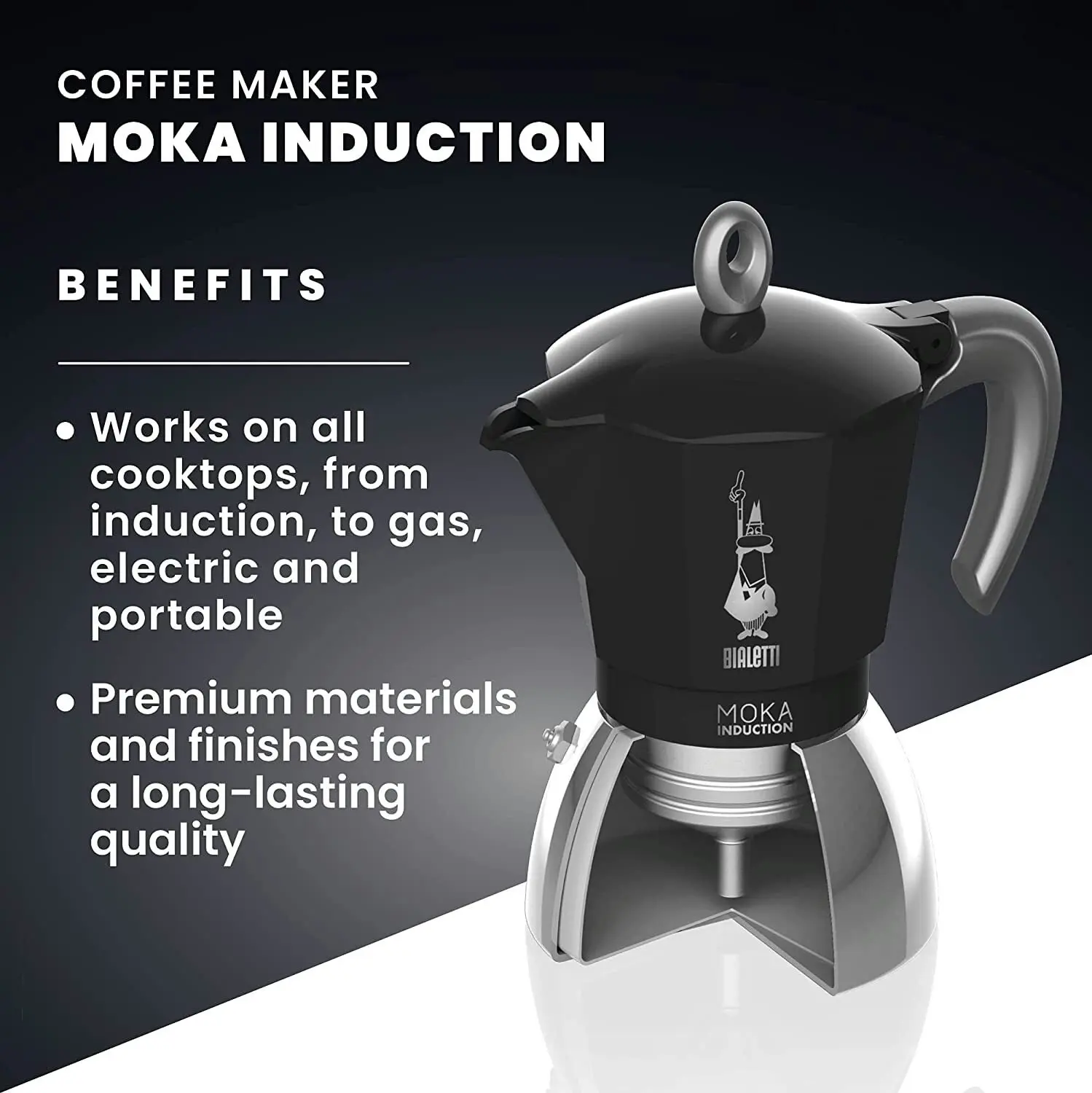 Bialetti Moka 4 Cup Induction Espresso Maker   Black