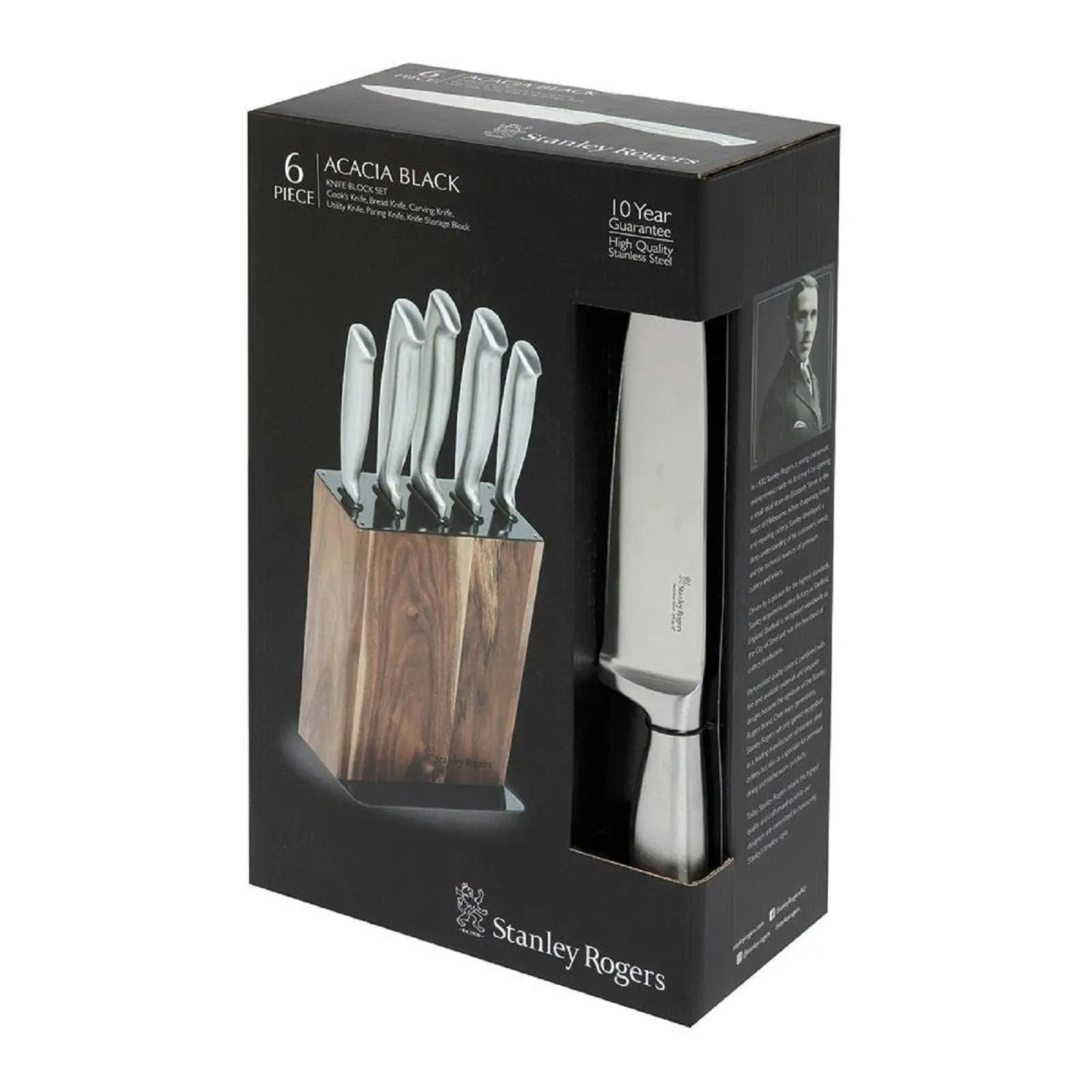 Stanley Rogers Black Acacia 6 Piece Knife Block Set