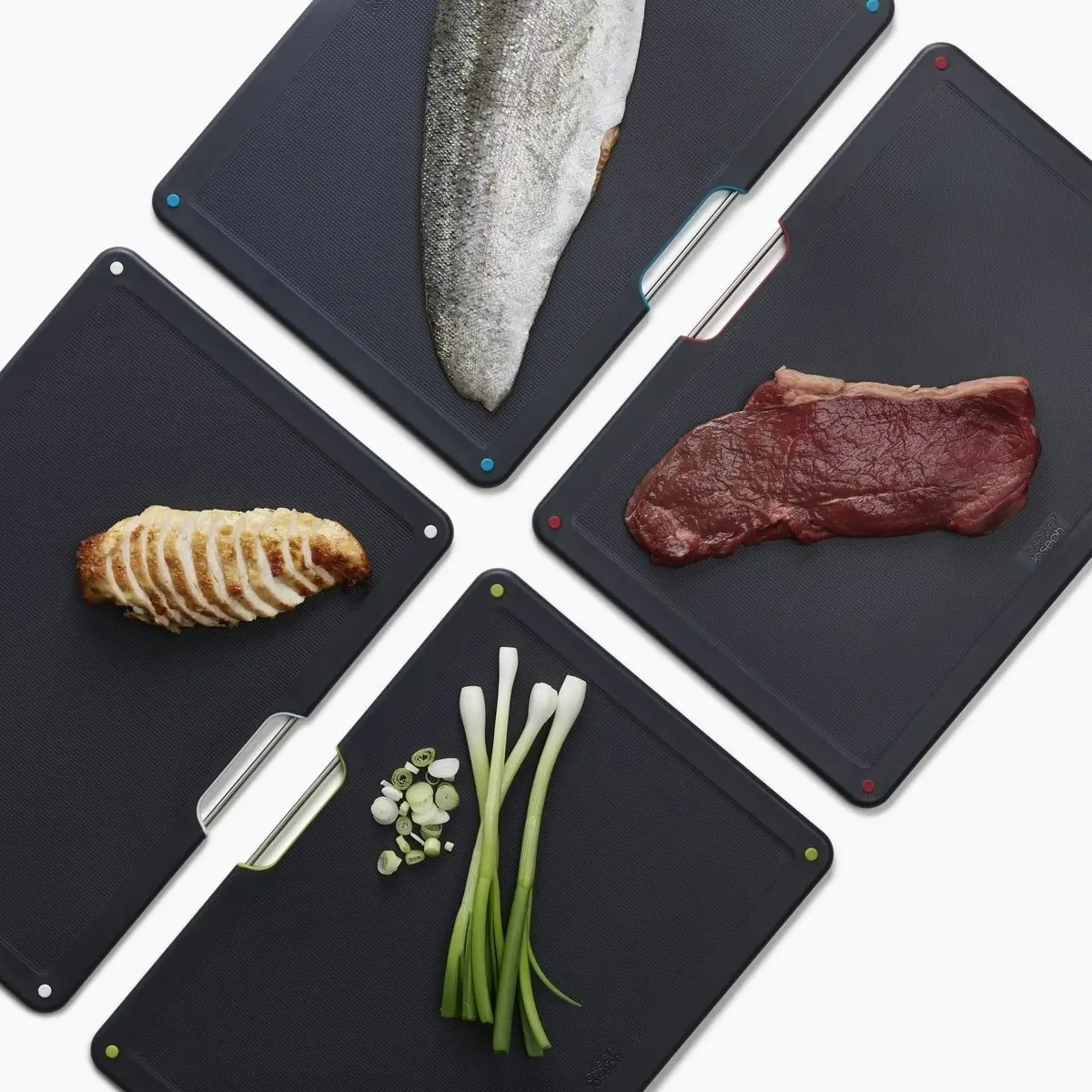 Joseph Joseph Folio Steel 4 Piece Chopping Board Set Silver