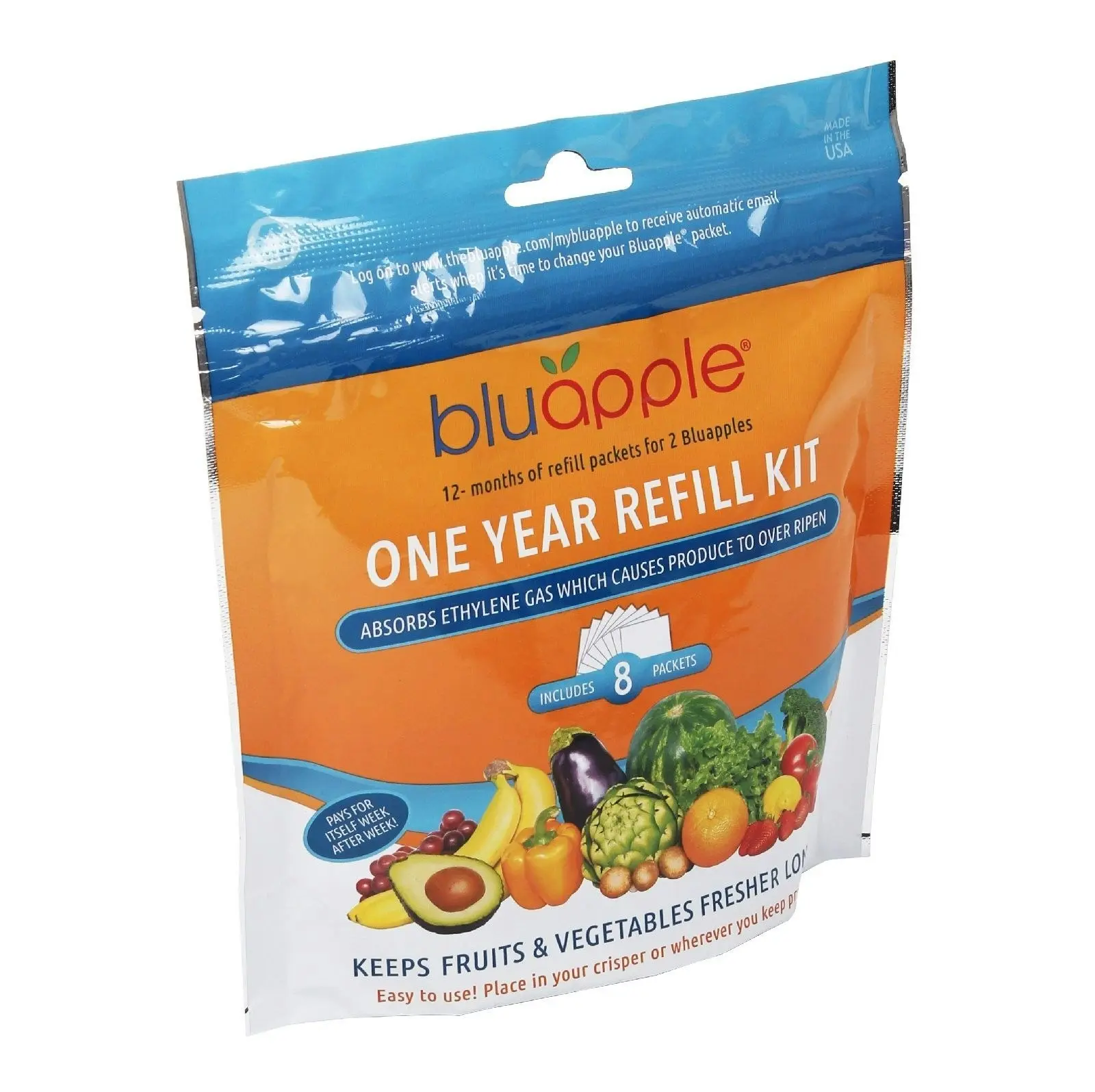 Bluapple Classic Fruit And Vegetable Life Extender 1 Year Refill Kit   8 Packets