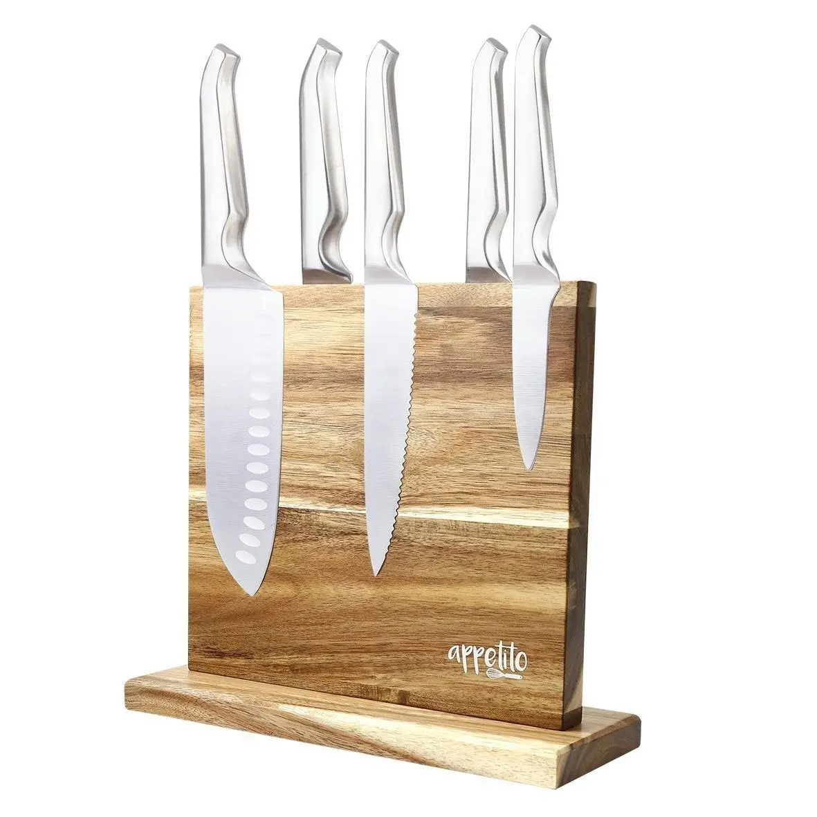 Appetito Magnetic Knife Stand Double Sided   Acacia Wood