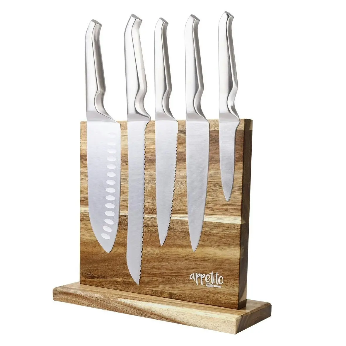 Appetito Magnetic Knife Stand Double Sided   Acacia Wood