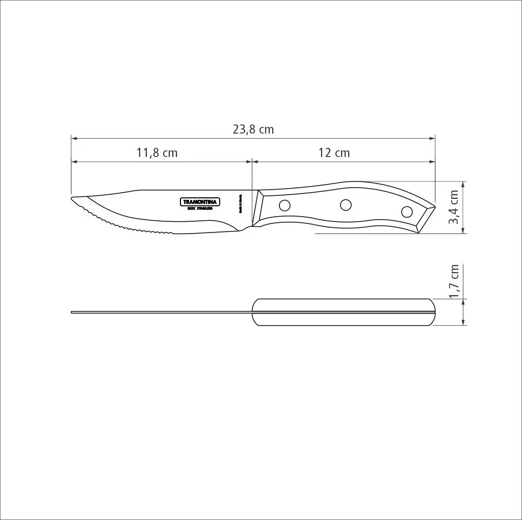 Tramontina CHURRASCO JUMBO SERRATED CURVED BROWN STEAK KNIFE 118mm SET 12