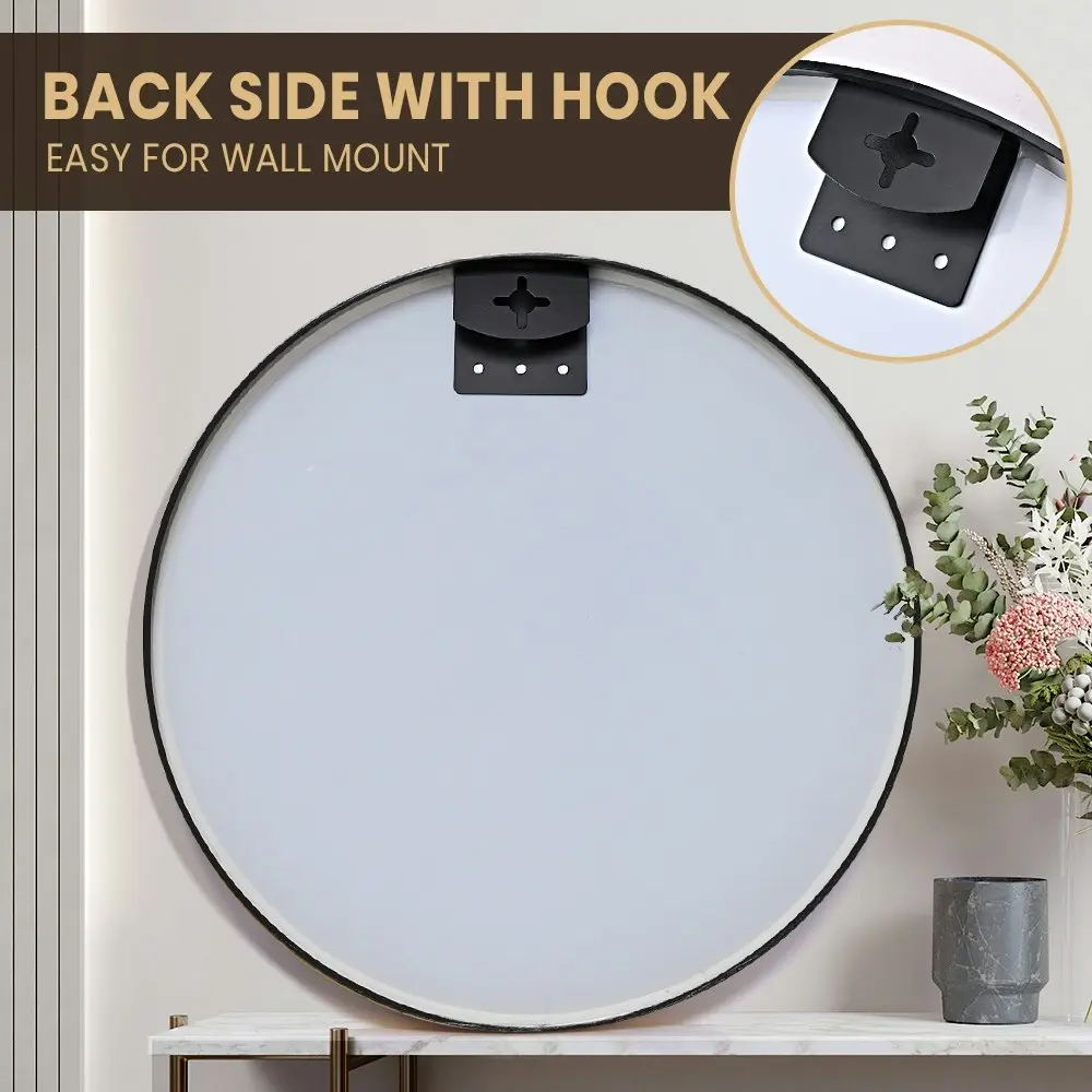 Furb Aluminum Wall Mirrors Round Makeup Mirror Bathroom Home Decor Black 60CM