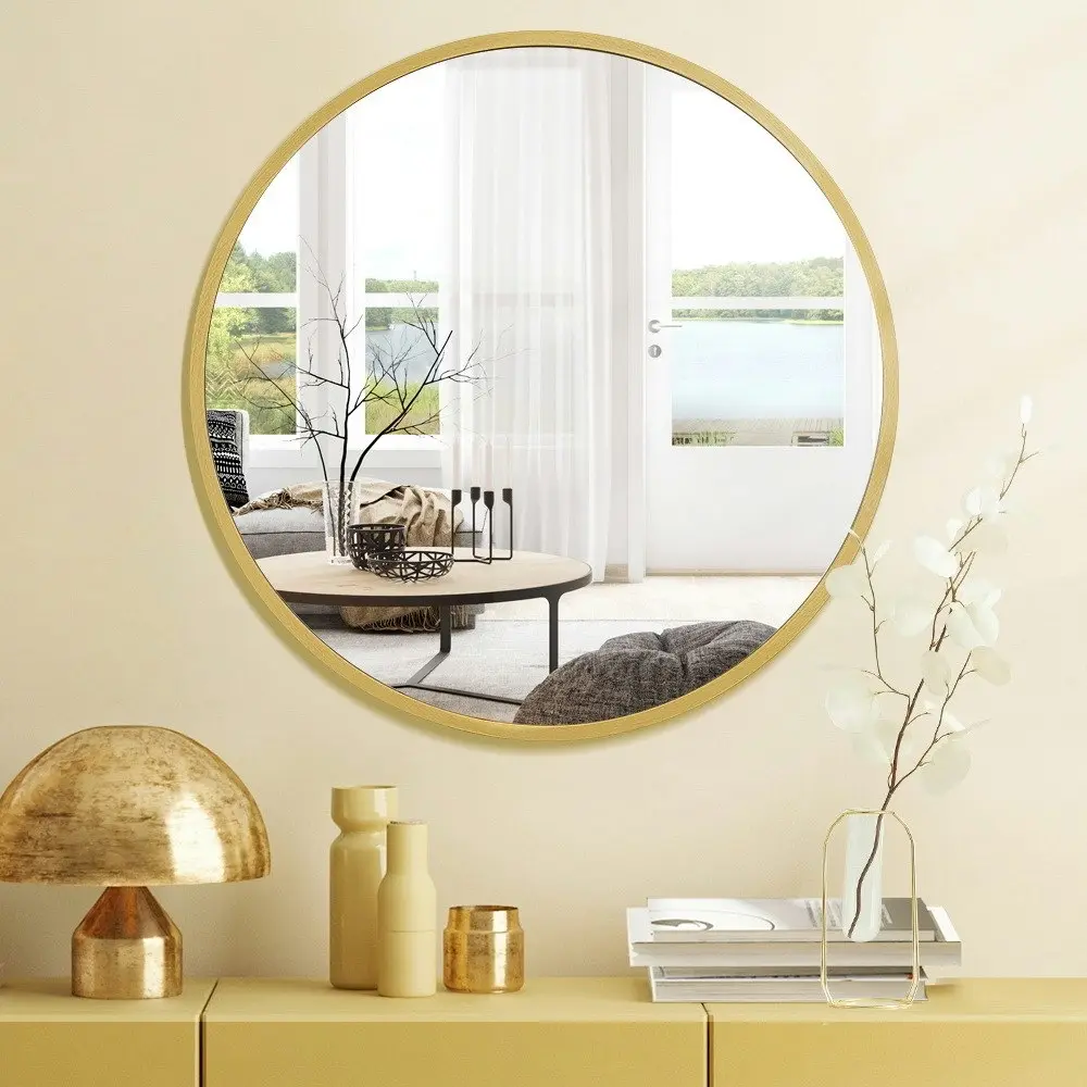 Furb Aluminum Wall Mirrors Round Makeup Mirror Bathroom Home Decor Gold 60CM