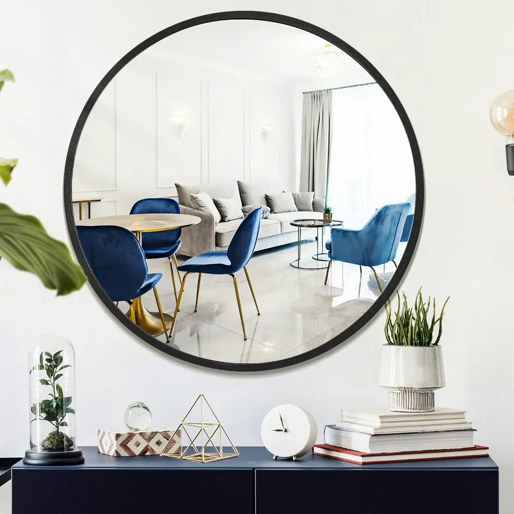 Furb Aluminum Wall Mirrors Round Makeup Mirror Bathroom Home Decor Black 100CM