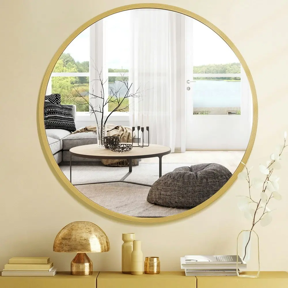 Furb Aluminum Wall Mirrors Round Makeup Mirror Bathroom Home Decor Gold 100CM