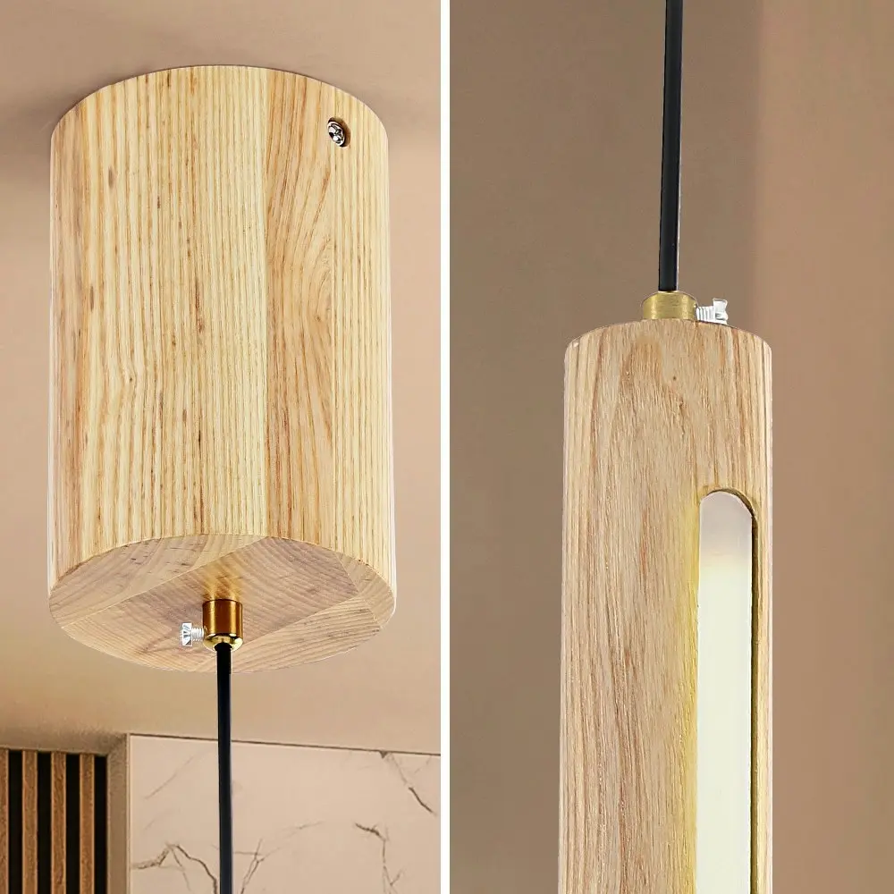 Krear 110CM Wooden Pendant Light Vertical LED Strips Linear Lighting Ash Wood