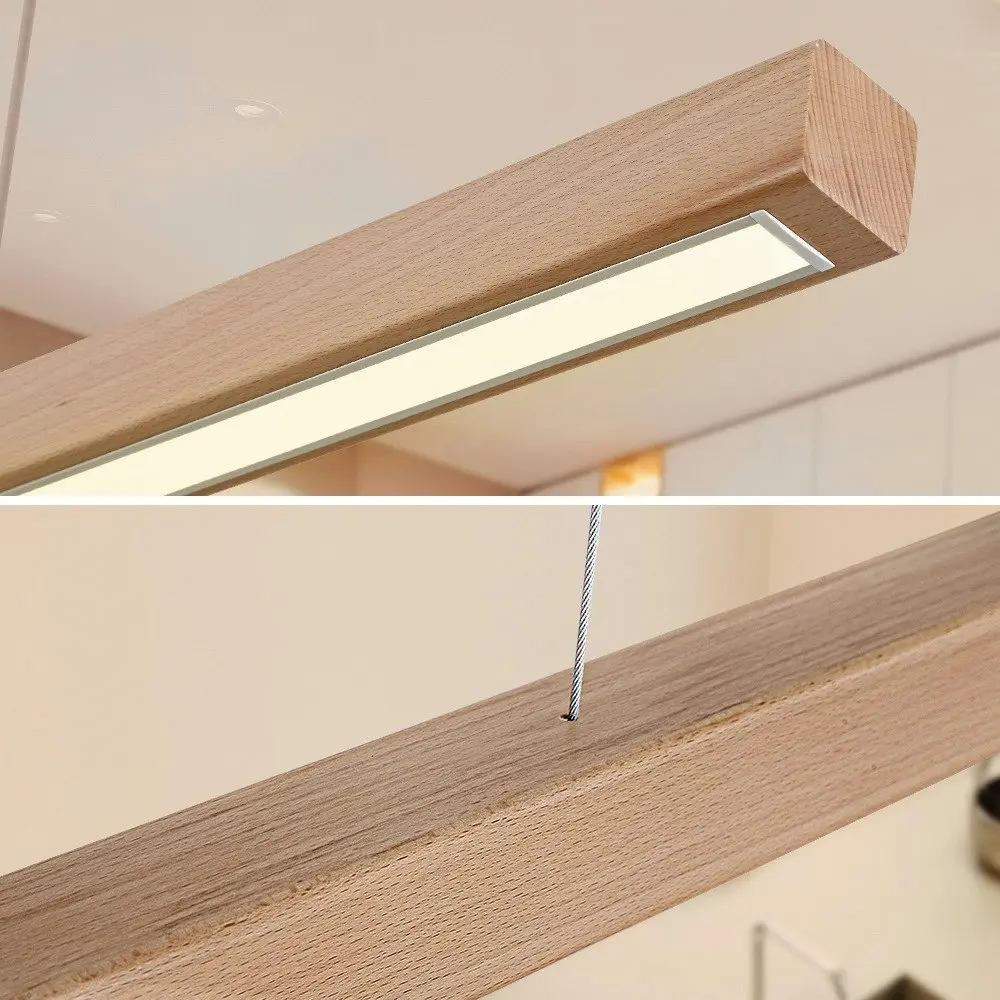 Krear 120CM Wooden Pendant Light Rectangle LED Strips Linear Lighting Beech Wood