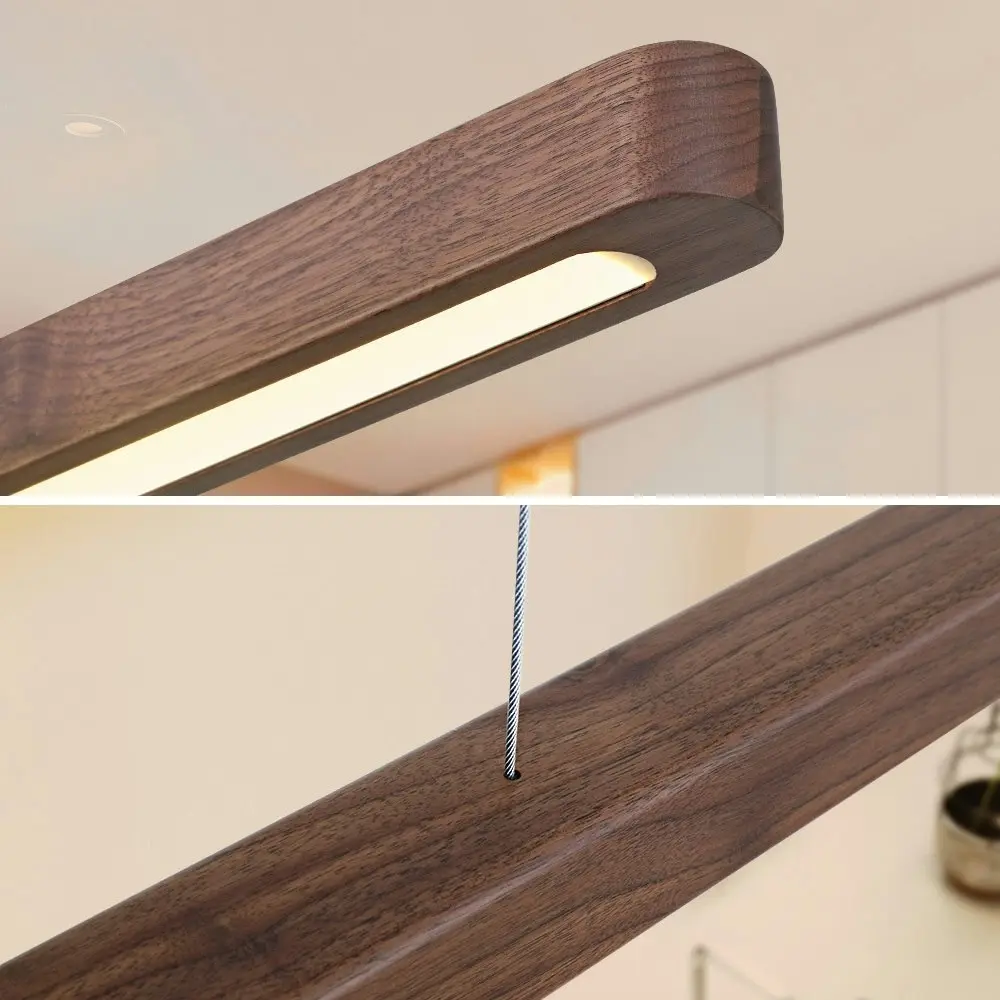 Krear 120CM Wooden Pendant Light LED Strips Linear Lighting Oval Dark Walnut