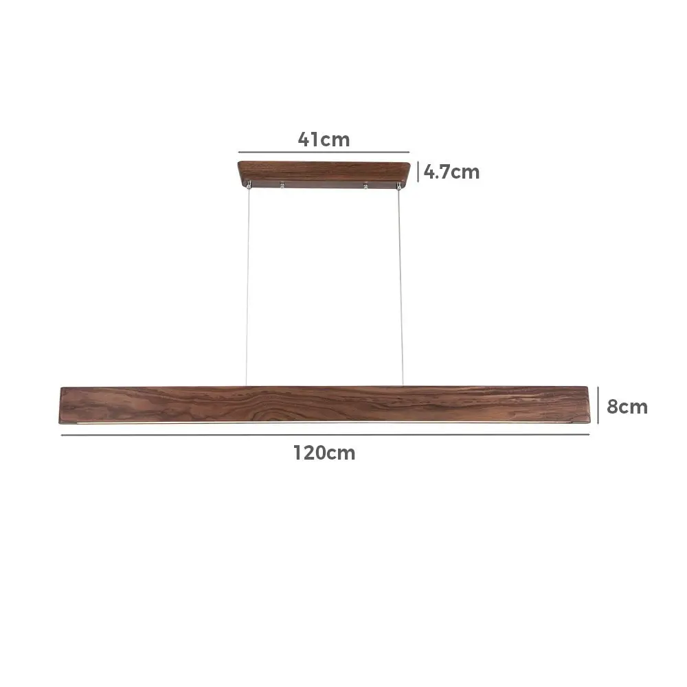 Krear 120CM Wooden Pendant Light Flat LED Strips Linear Lighting Dark Walnut