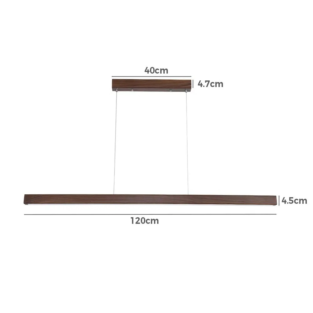 Krear 120CM Wooden Pendant Light Rectangle LED Strips Linear Lighting DarkWalnut