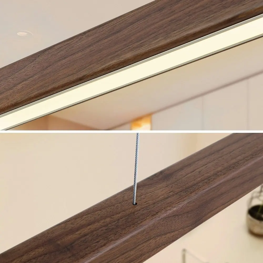 Krear 120CM Wooden Pendant Light Rectangle LED Strips Linear Lighting DarkWalnut