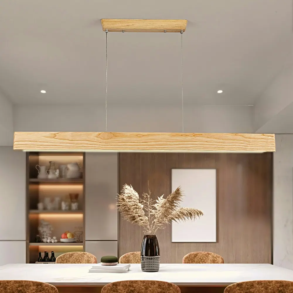 Krear 180CM Wooden Pendant Light Flat LED Strips Linear Lighting Ash Wood