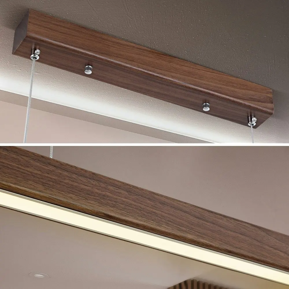 Krear 150CM Wooden Pendant Light Rectangle LED Strips Linear Lighting DarkWalnut