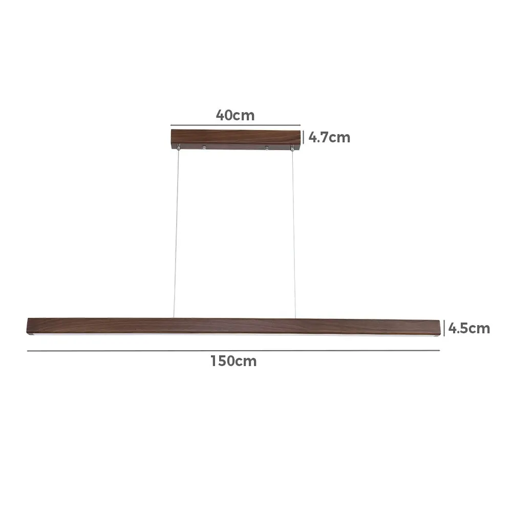 Krear 150CM Wooden Pendant Light Rectangle LED Strips Linear Lighting DarkWalnut