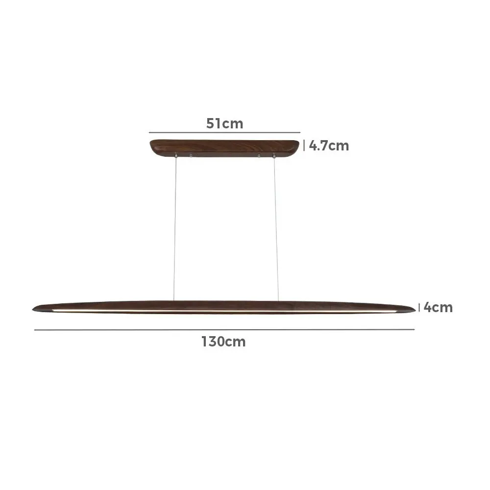 Krear 130CM Wooden Pendant Light Flat LED Strips Linear Lighting Dark Walnut