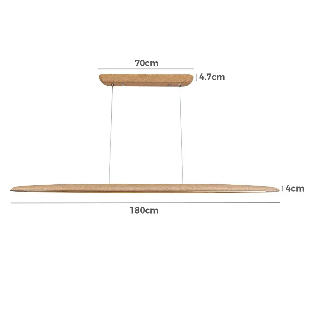 Krear 180CM Wooden Pendant Light Flat LED Strips Linear Lighting Beech Wood