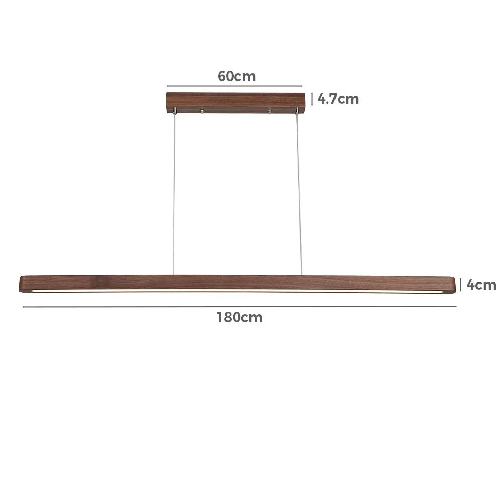 Krear 180CM Wooden Pendant Light LED Strips Linear Lighting Oval Dark Walnut