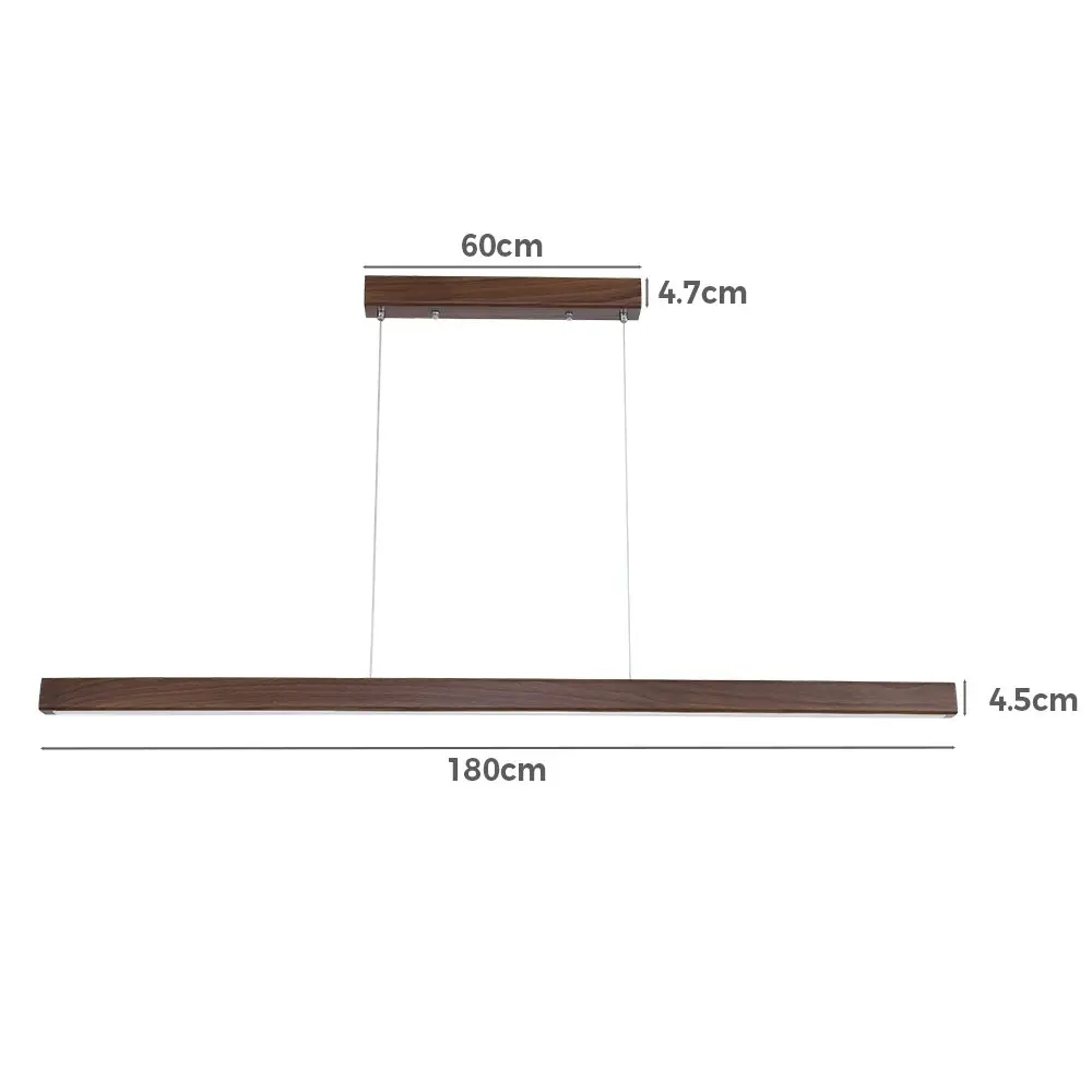 Krear 180CM Wooden Pendant Light Rectangle LED Strips Linear Lighting DarkWalnut