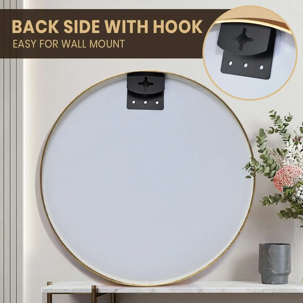 Furb Aluminum Wall Mirrors Round Makeup Mirror Bathroom Home Decor Gold 80CM