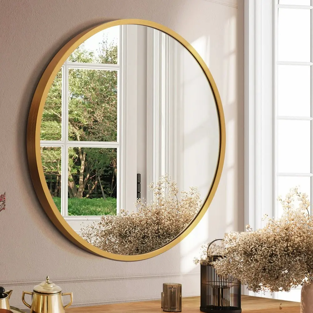 Furb Aluminum Wall Mirrors Round Makeup Mirror Bathroom Home Decor Gold 80CM