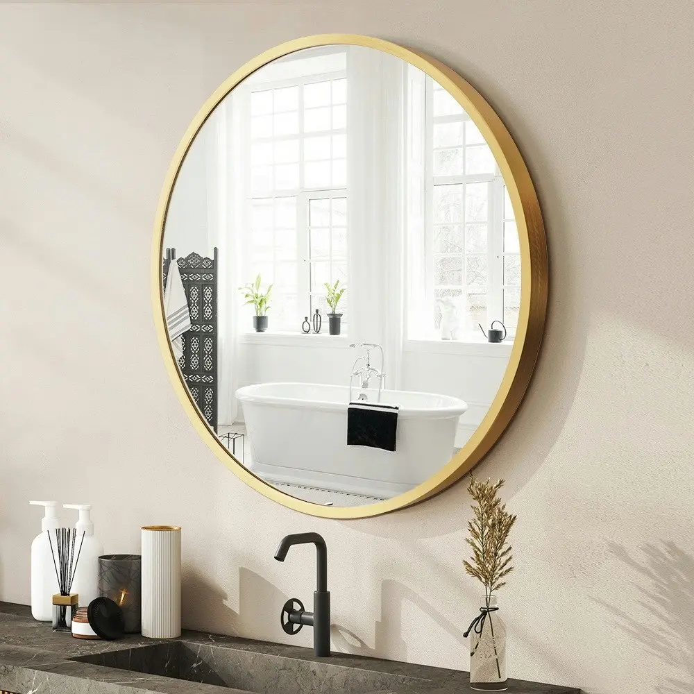 Furb Aluminum Wall Mirrors Round Makeup Mirror Bathroom Home Decor Gold 80CM