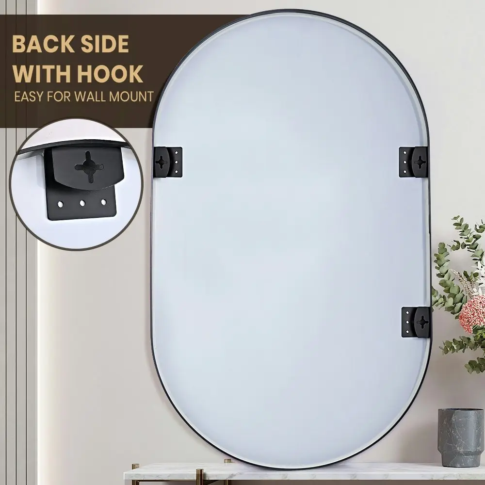 Furb Aluminum Wall Mirrors Oval Makeup Mirror Bathroom Home Decor Black 50*100CM