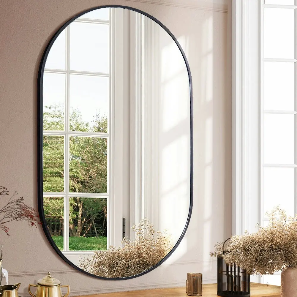 Furb Aluminum Wall Mirrors Oval Makeup Mirror Bathroom Home Decor Black 50*100CM