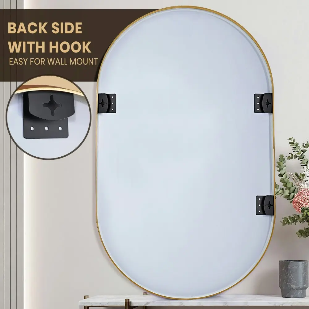 Furb Aluminum Wall Mirrors Oval Makeup Mirror Bathroom Home Decor Gold 50*100CM