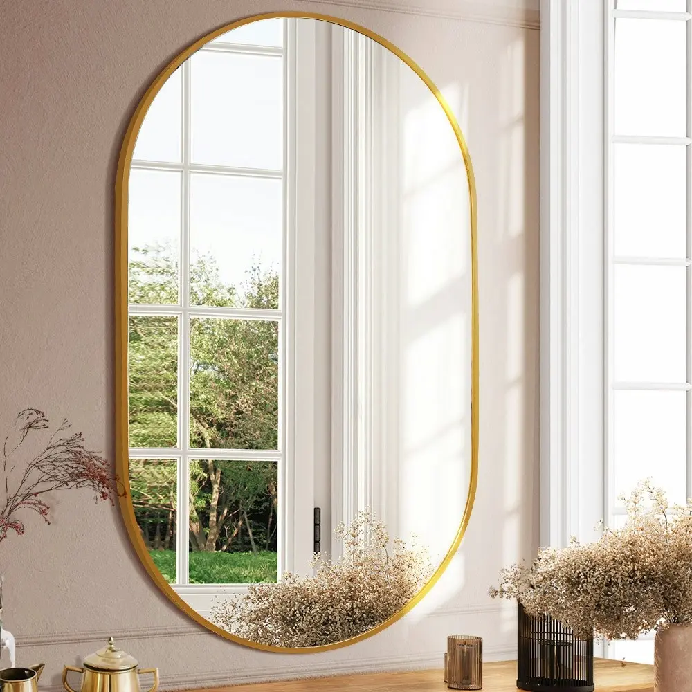 Furb Aluminum Wall Mirrors Oval Makeup Mirror Bathroom Home Decor Gold 50*100CM