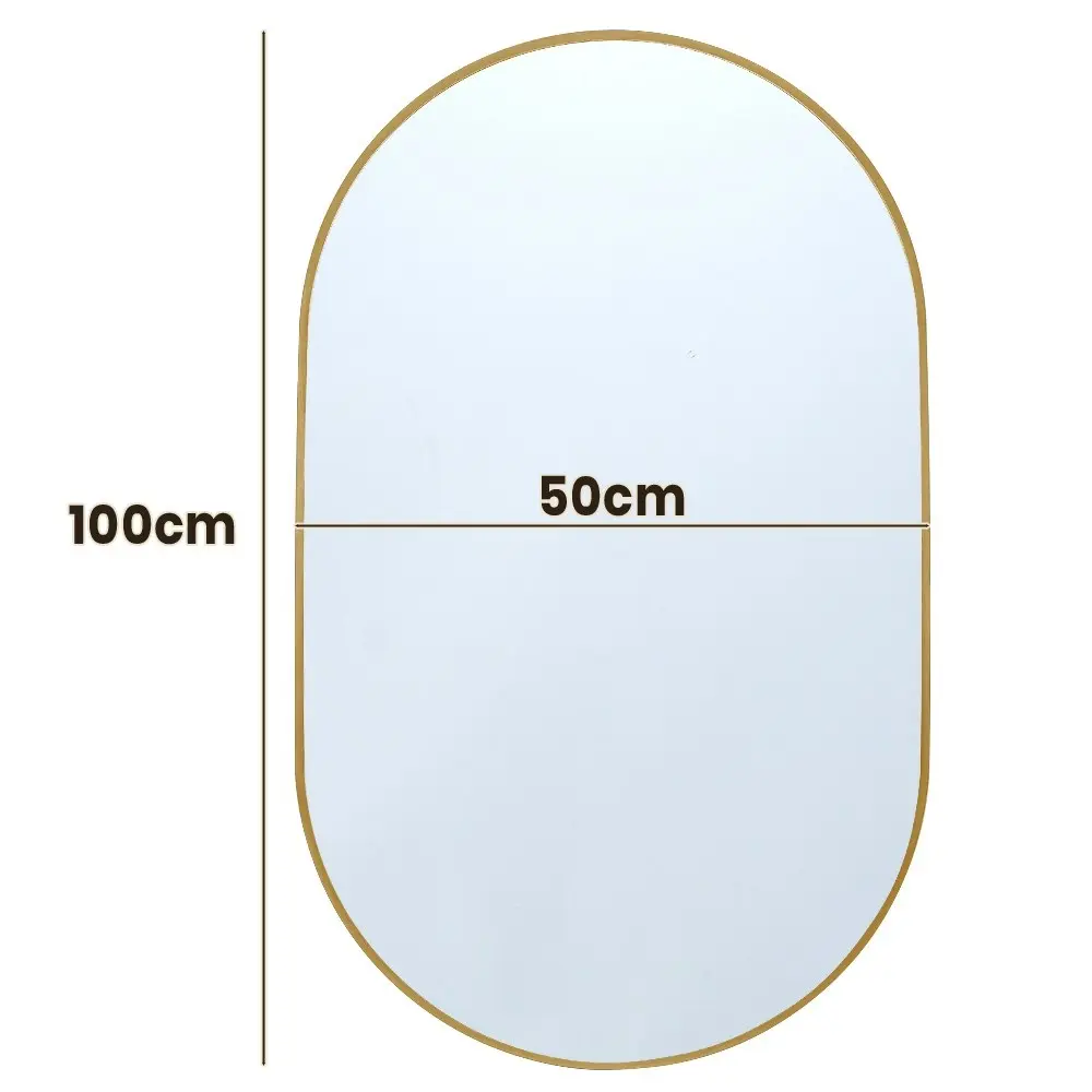 Furb Aluminum Wall Mirrors Oval Makeup Mirror Bathroom Home Decor Gold 50*100CM