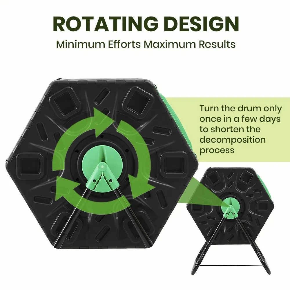 Groverdi 65L Compost Tumbler Chamber Compost Bin Composter 360° Rotating Recycle