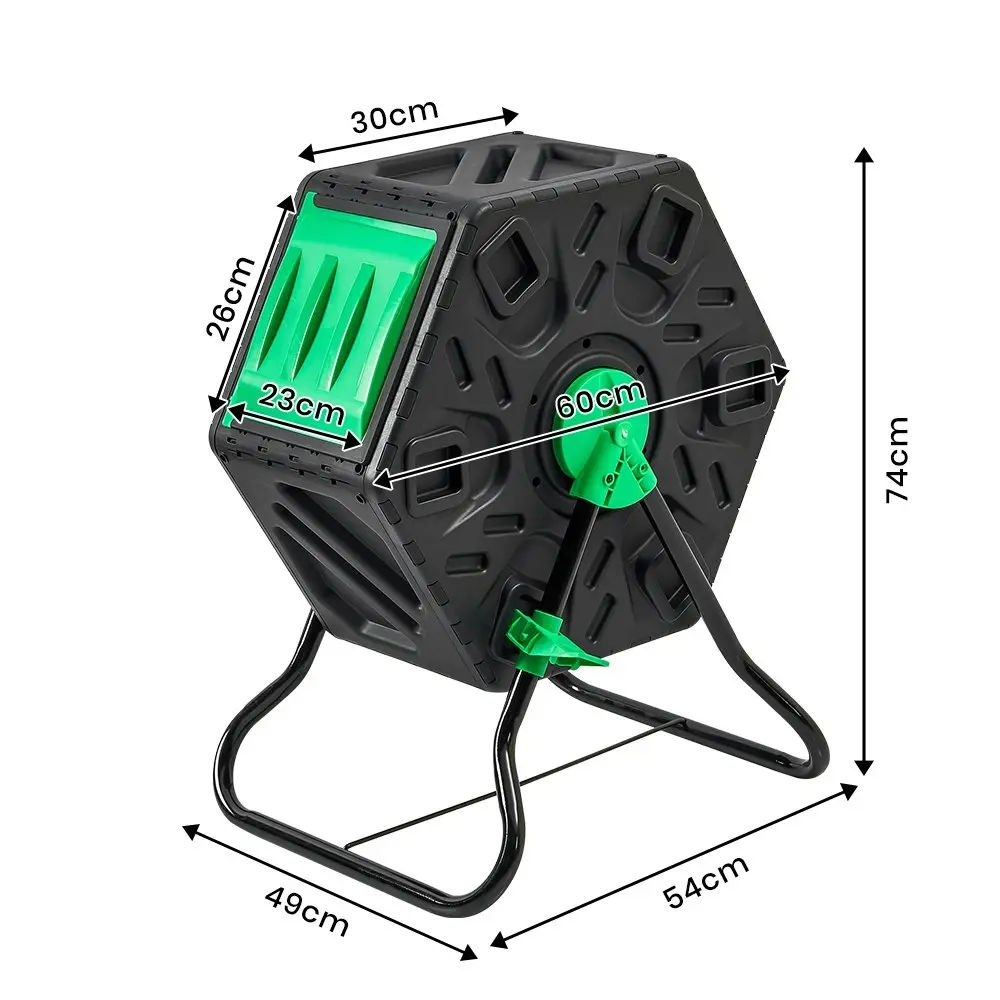 Groverdi 65L Compost Tumbler Chamber Compost Bin Composter 360° Rotating Recycle