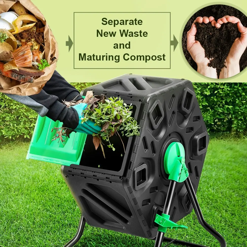 Groverdi 65L Compost Tumbler Chamber Compost Bin Composter 360° Rotating Recycle