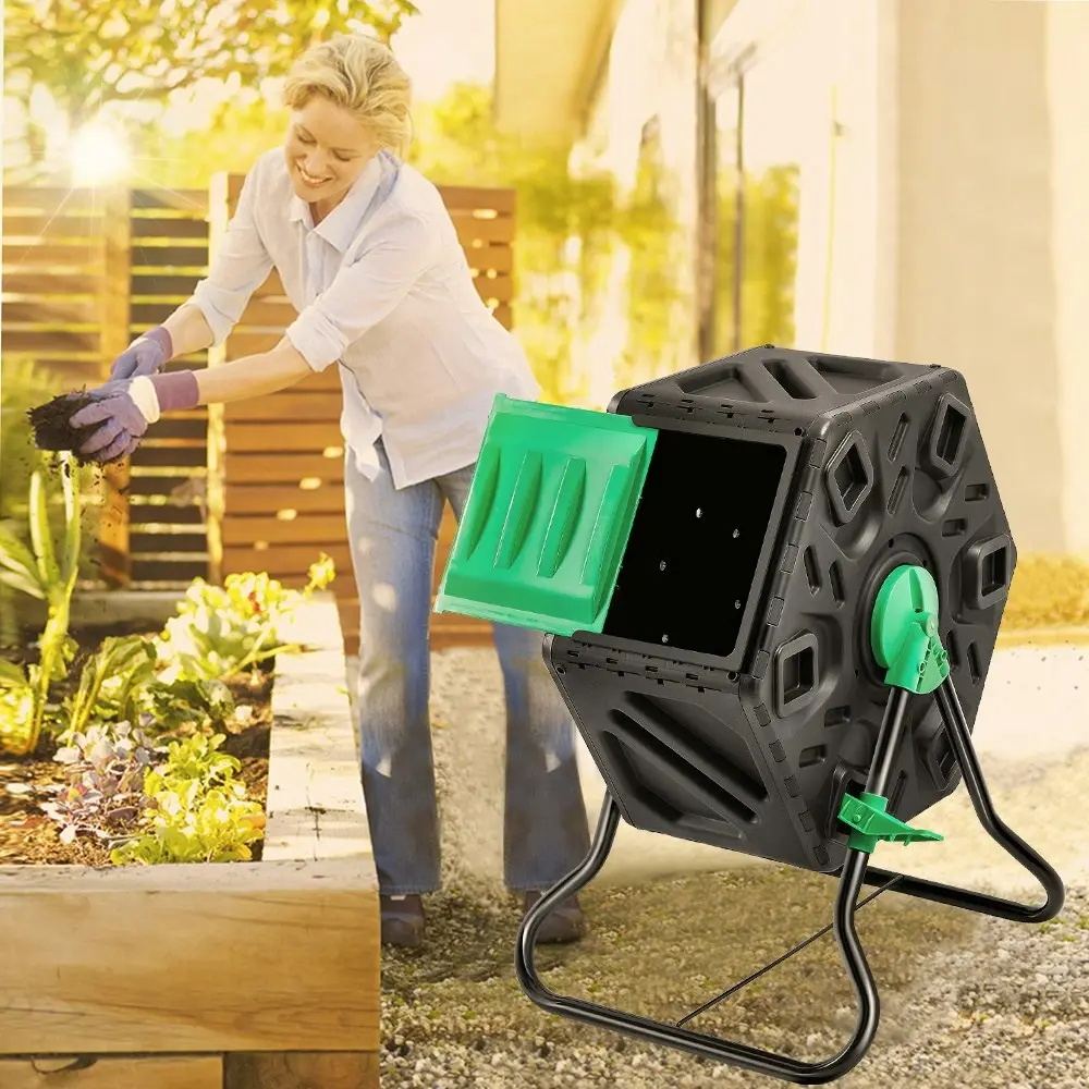 Groverdi 65L Compost Tumbler Chamber Compost Bin Composter 360° Rotating Recycle