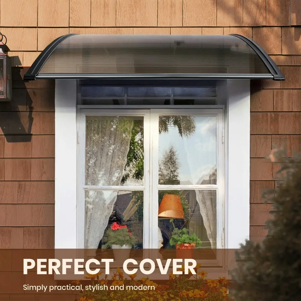 Groverdi Window Door Awning Outdoor Canopy Patio Rain Shield Cover DIY 1Mx2.4M Black Tawny